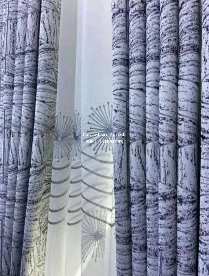 Elegant White and Gray Patterned Curtains for sale in Kampala - Yilick