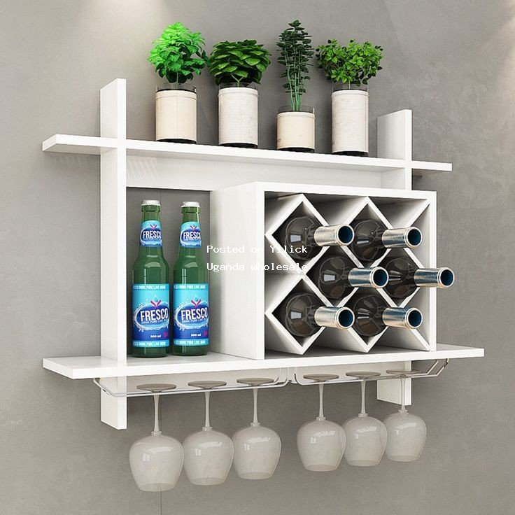 Elegant White Floating Wine Rack with Glass Holders for sale in Kampala - Yilick