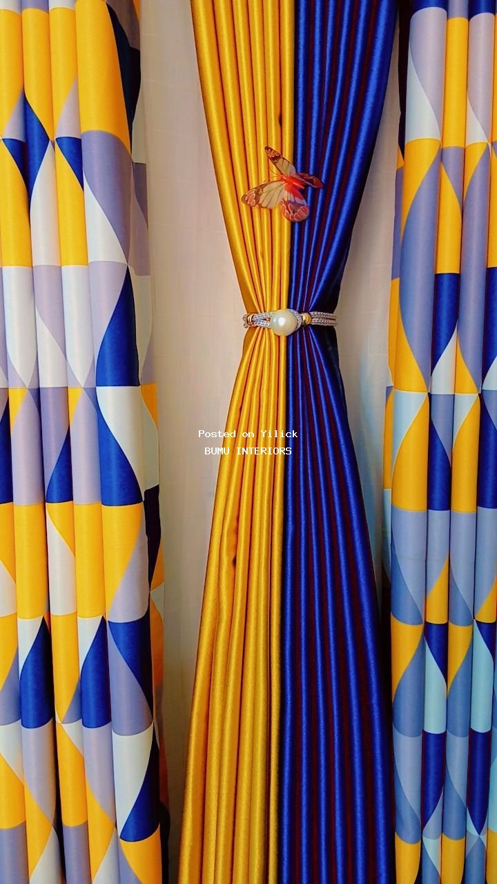 Elegant Geometric Pattern Curtains - Set of 2 for sale in Kampala - Yilick